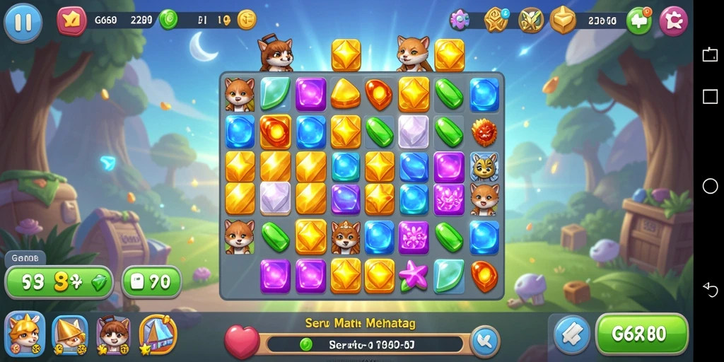 Tangkapan layar gameplay G668 dengan visual menarik dan tantangan Match-3.
