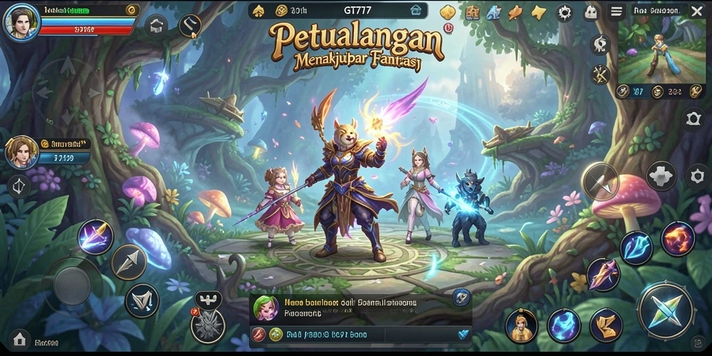 Tangkapan layar utama GT777 menunjukkan aksi seru dalam gameplay petualangan.