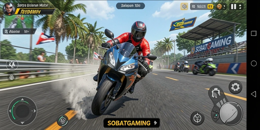 Screenshot permainan balapan motor yang mendebarkan di SOBATGAMING.